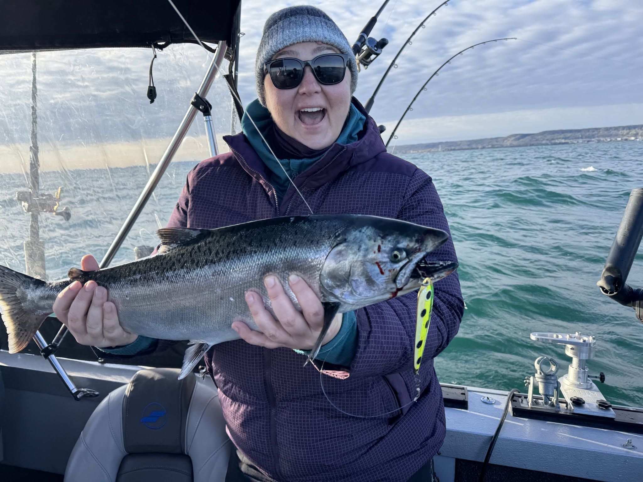 Chinook salmon caught while fishing on boat in Dunnville ON waters