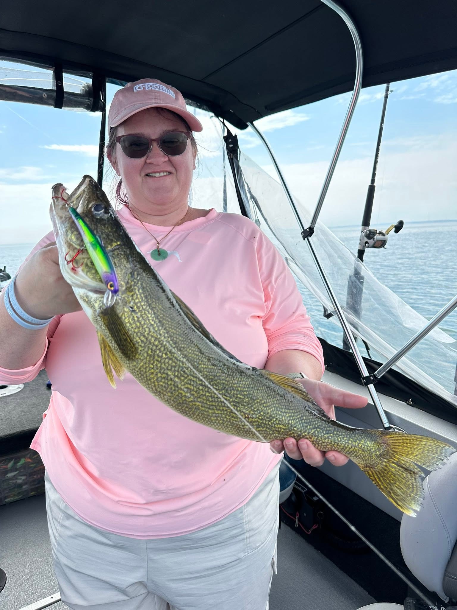 Lake Erie walleye fishing charter boat with Captain Adam and anglers trolling from Port Maitland
