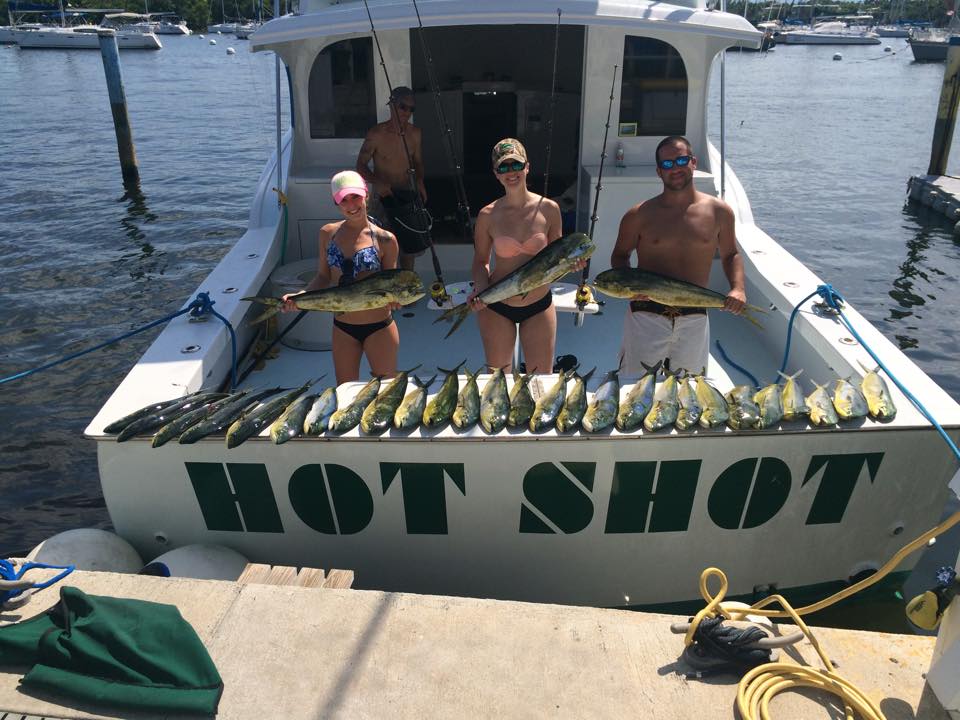 3 mahi mahi or common dolphinfish, 30 inches long, caught by 4 people fishing in FL