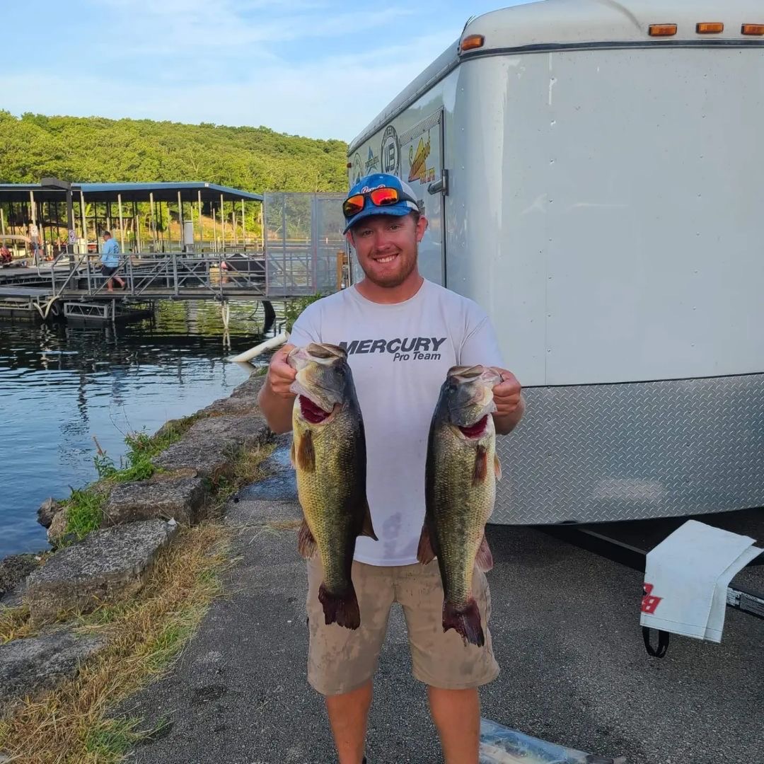 Two largemouth bass caught while fishing in Missouri