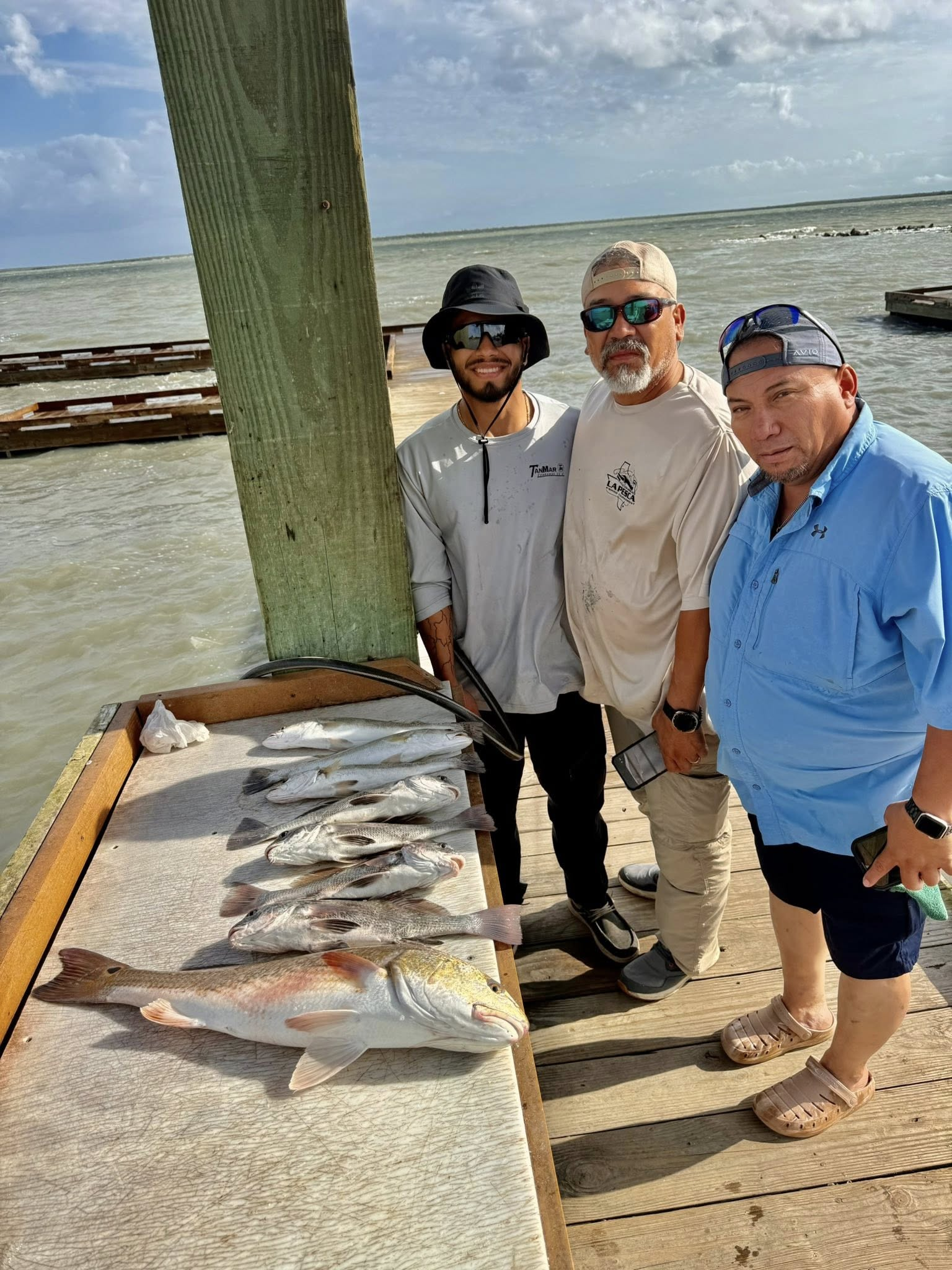 Fresh caught redfish displayed on fishing dock in Riviera Texas