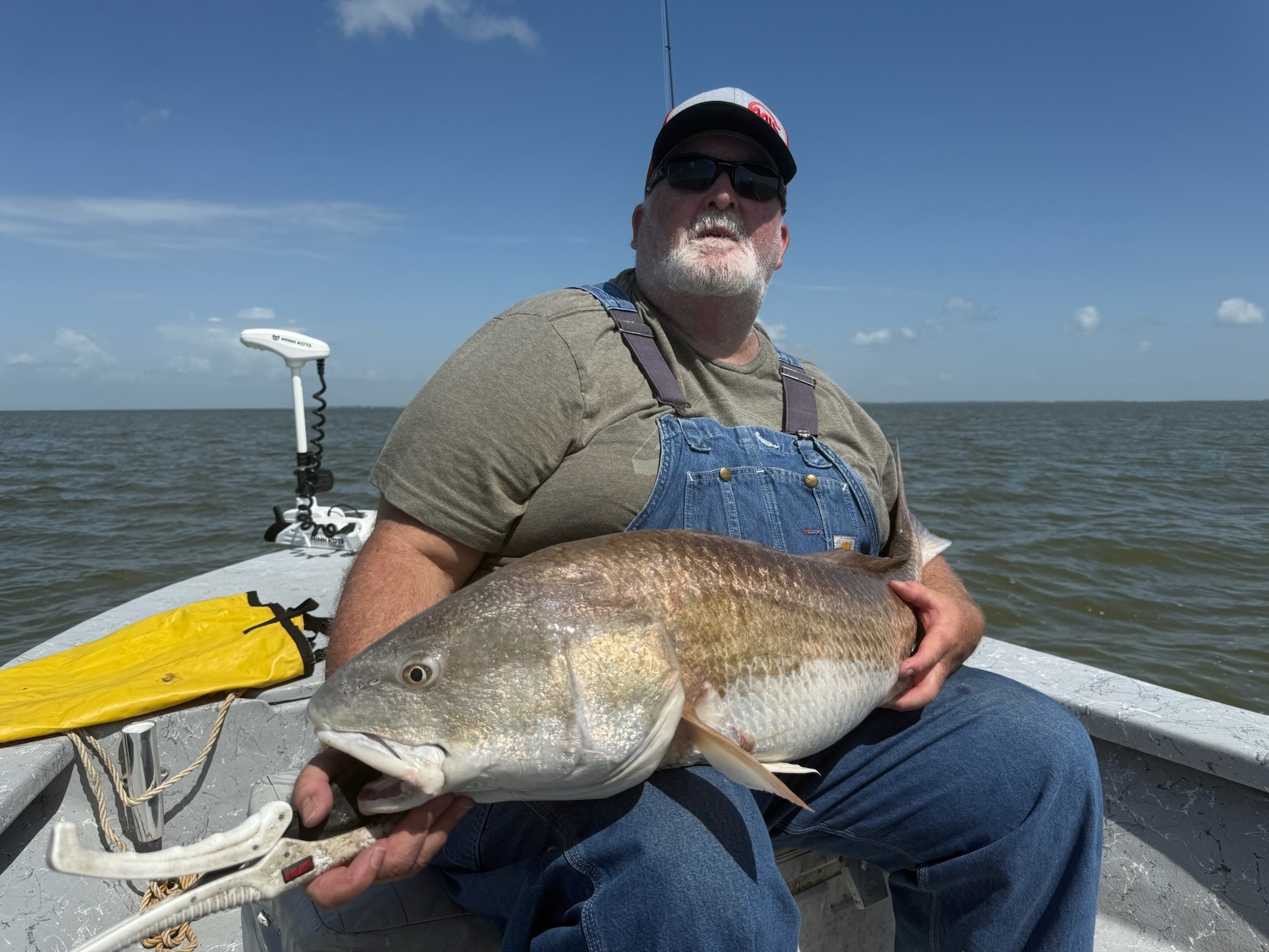 Large redfish caught on fishing boat in Bolivar Peninsula TX waters