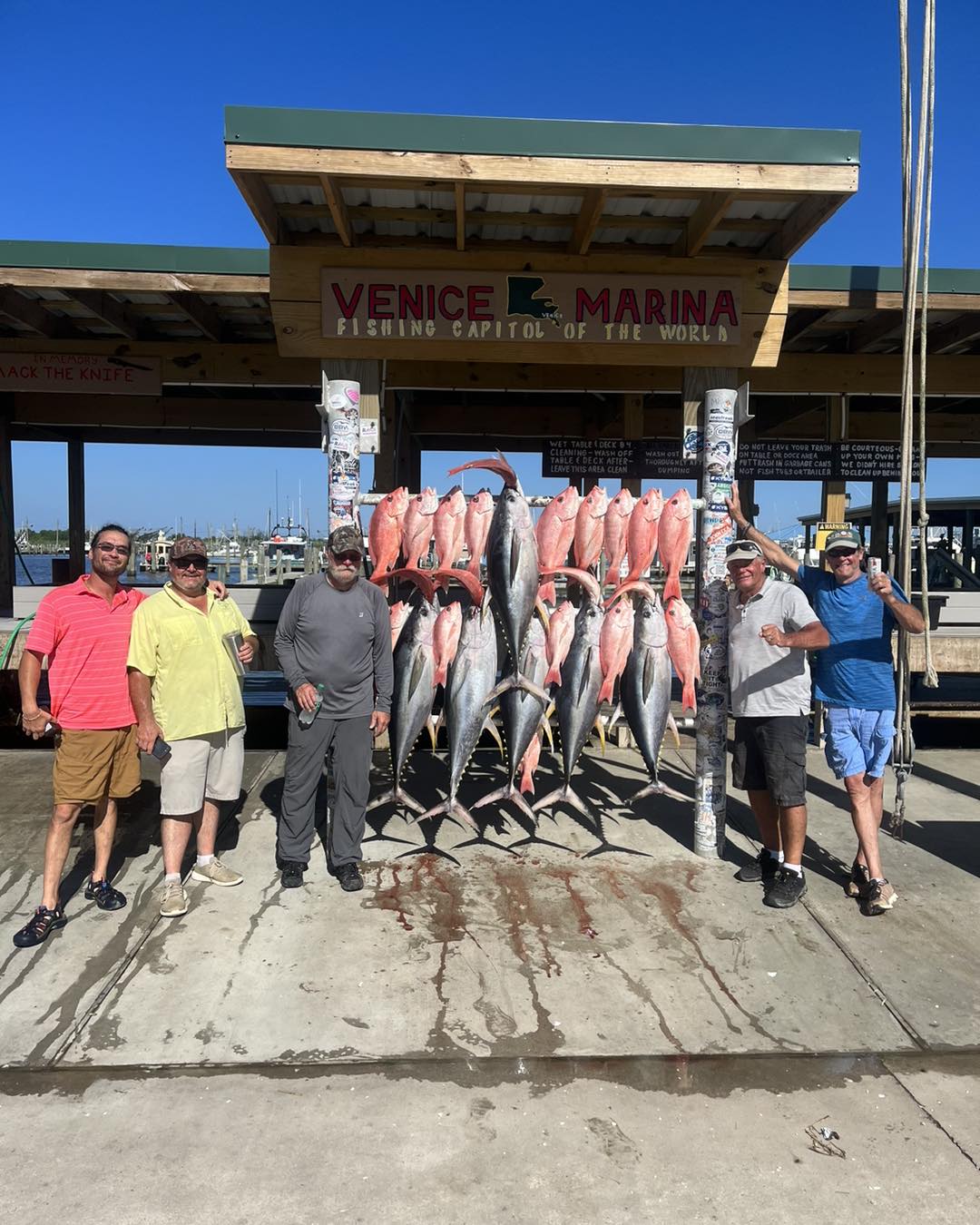 Massive blackfin tuna caught by fishing party in scenic Venice location