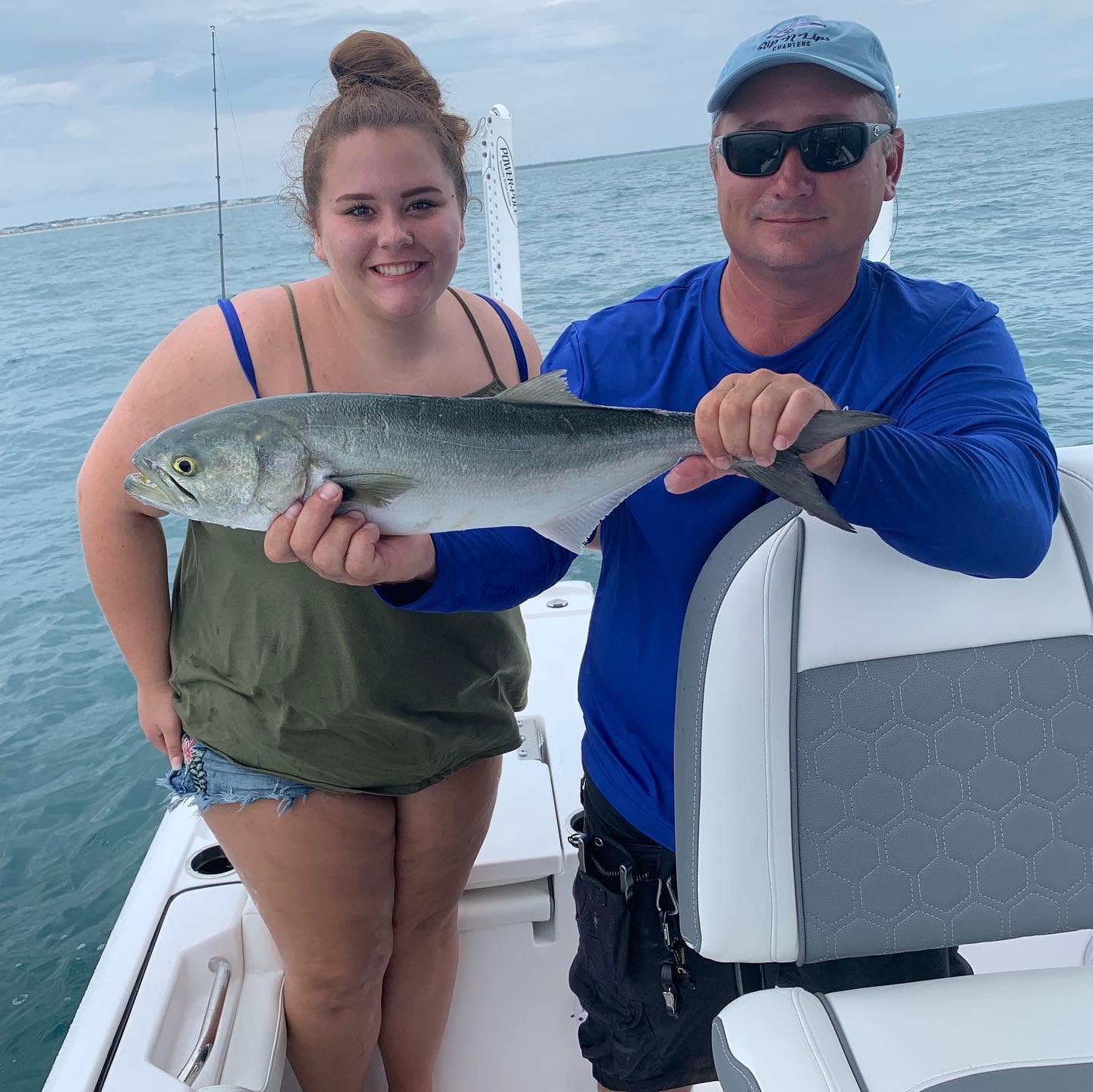 Successful bluefish catch on fishing boat in Carolina Beach NC waters