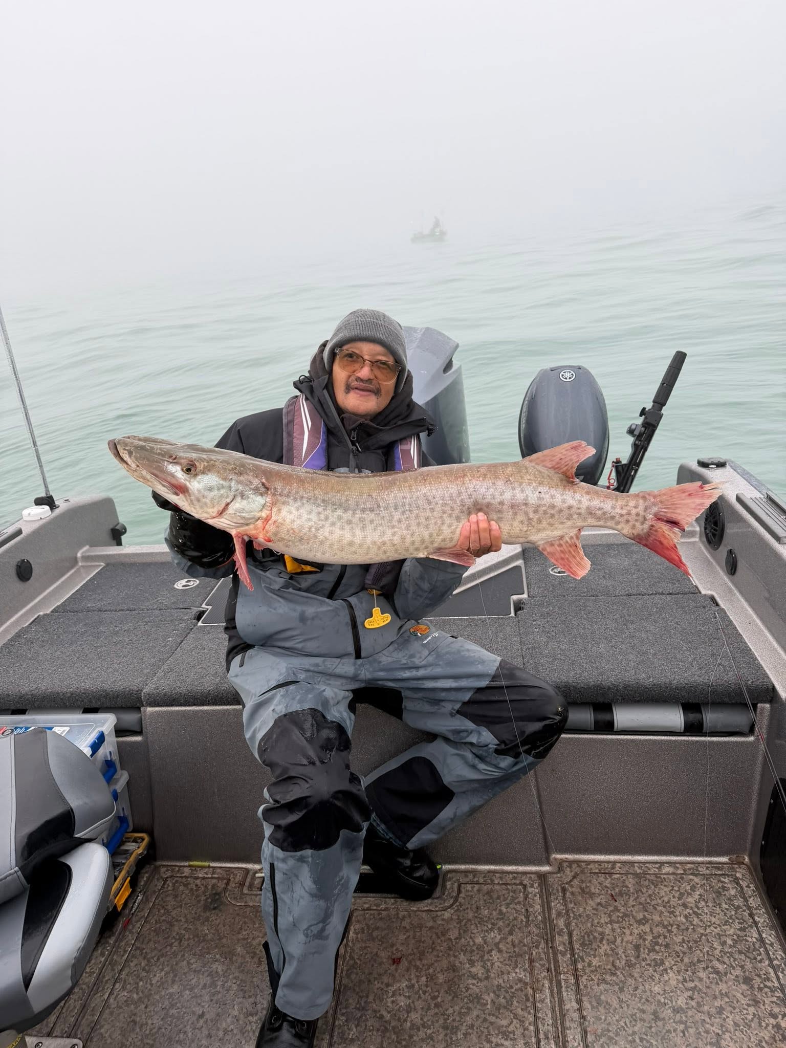 Large muskellunge fish caught on fishing boat in Huron OH