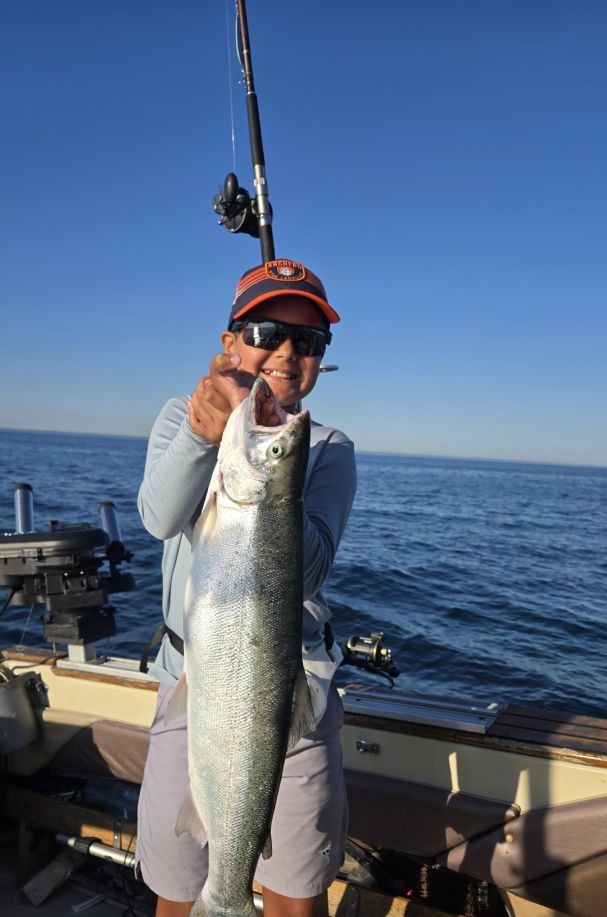 Coho salmon catch on fishing boat in St. Catharines ON waters
