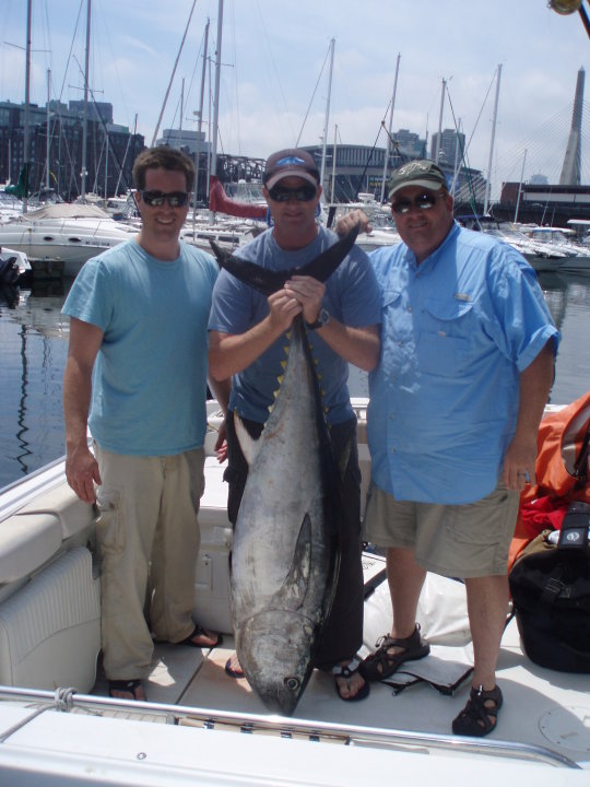 Blackfin Tuna, a large fish, caught by 3 people in Charlestown