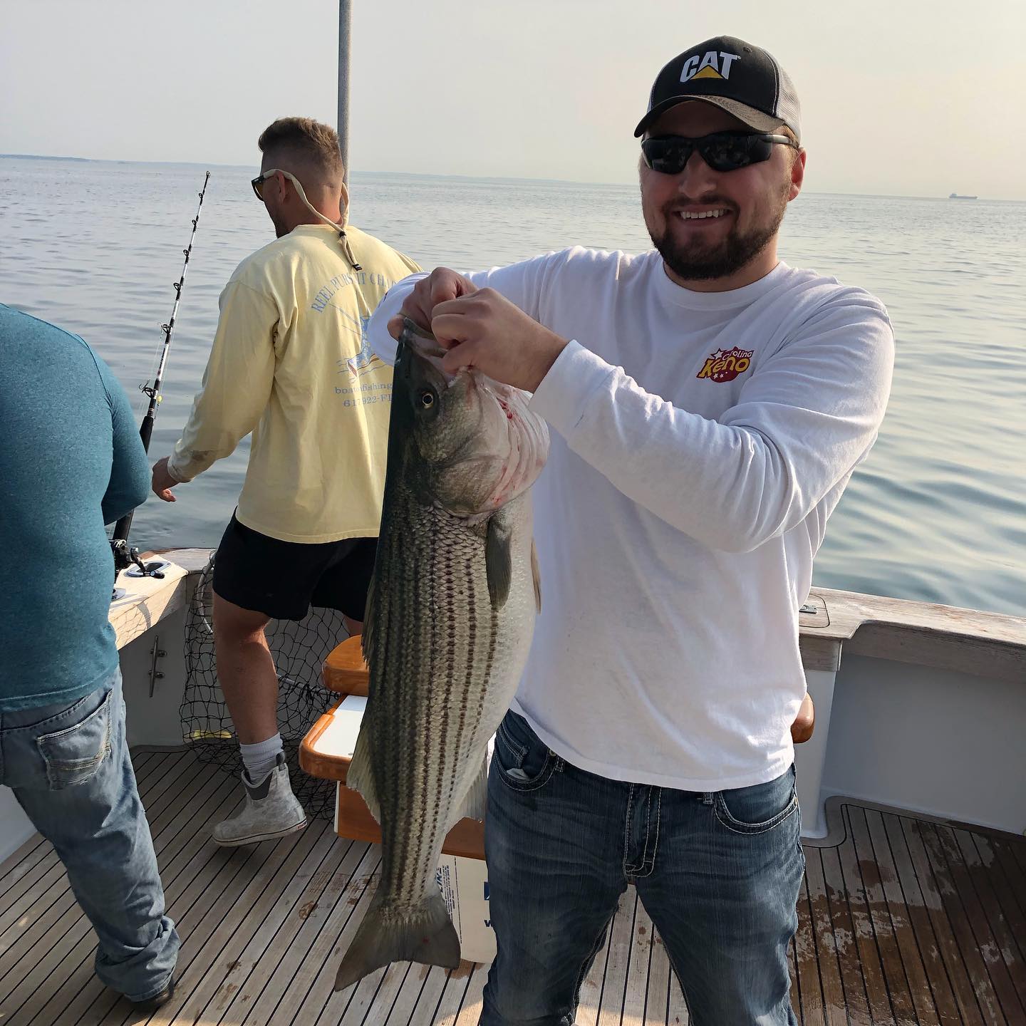 A striped bass measuring 20 inches caught while fishing in Charlestown