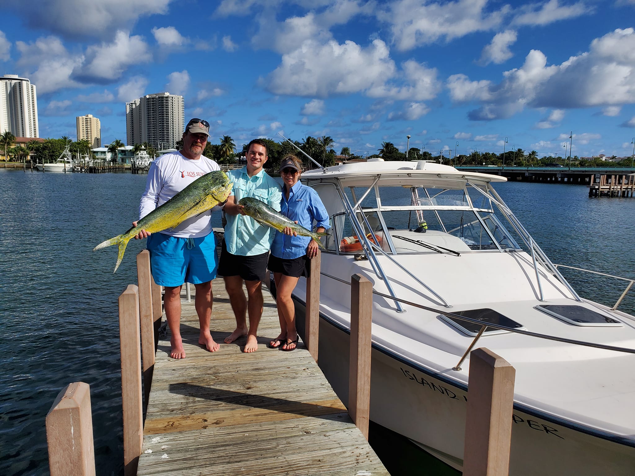 2 mahi mahi or common dolphinfish caught while fishing in FL