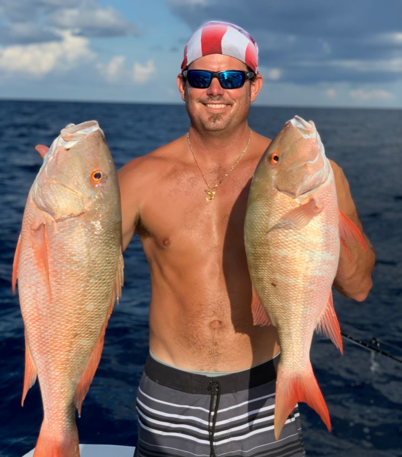 Two mutton snapper fish caught in Key Largo